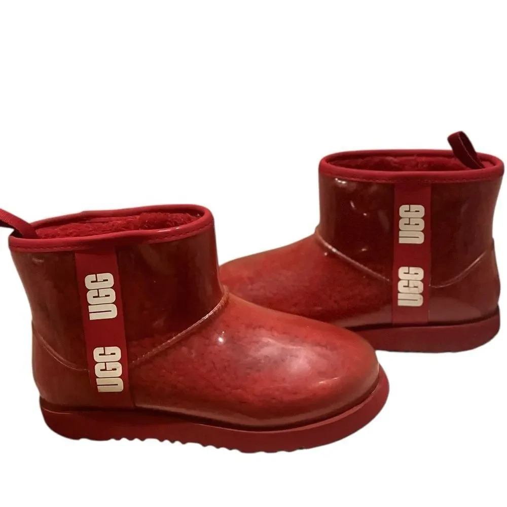 UGG Kids Red Rain Boot – Waterproof Sherpa Lined – Size 5